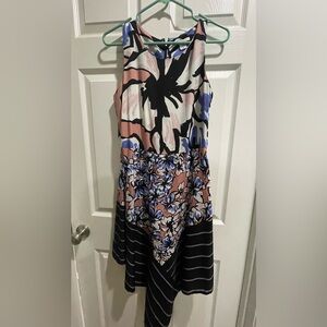 Floral and Striped Sleeveless Dress